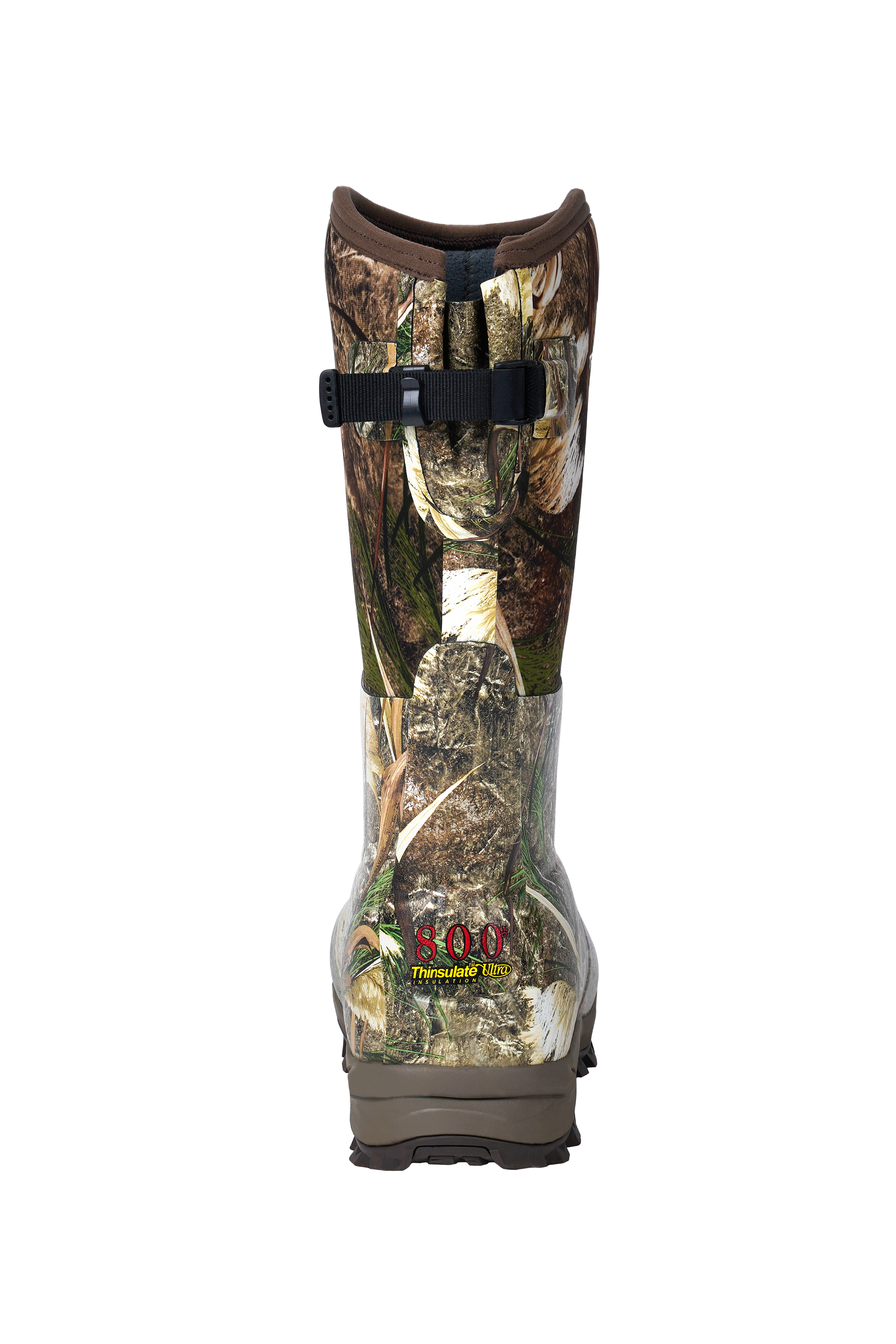 alt="Back view of Trudave TrailGuard Series men’s tall waterproof insulated hunting boots in Reed Grass color showing elastic stretch band on the shaft for flexible fit, reinforced heel design, and waterproof insulated construction for durable hunting performance"